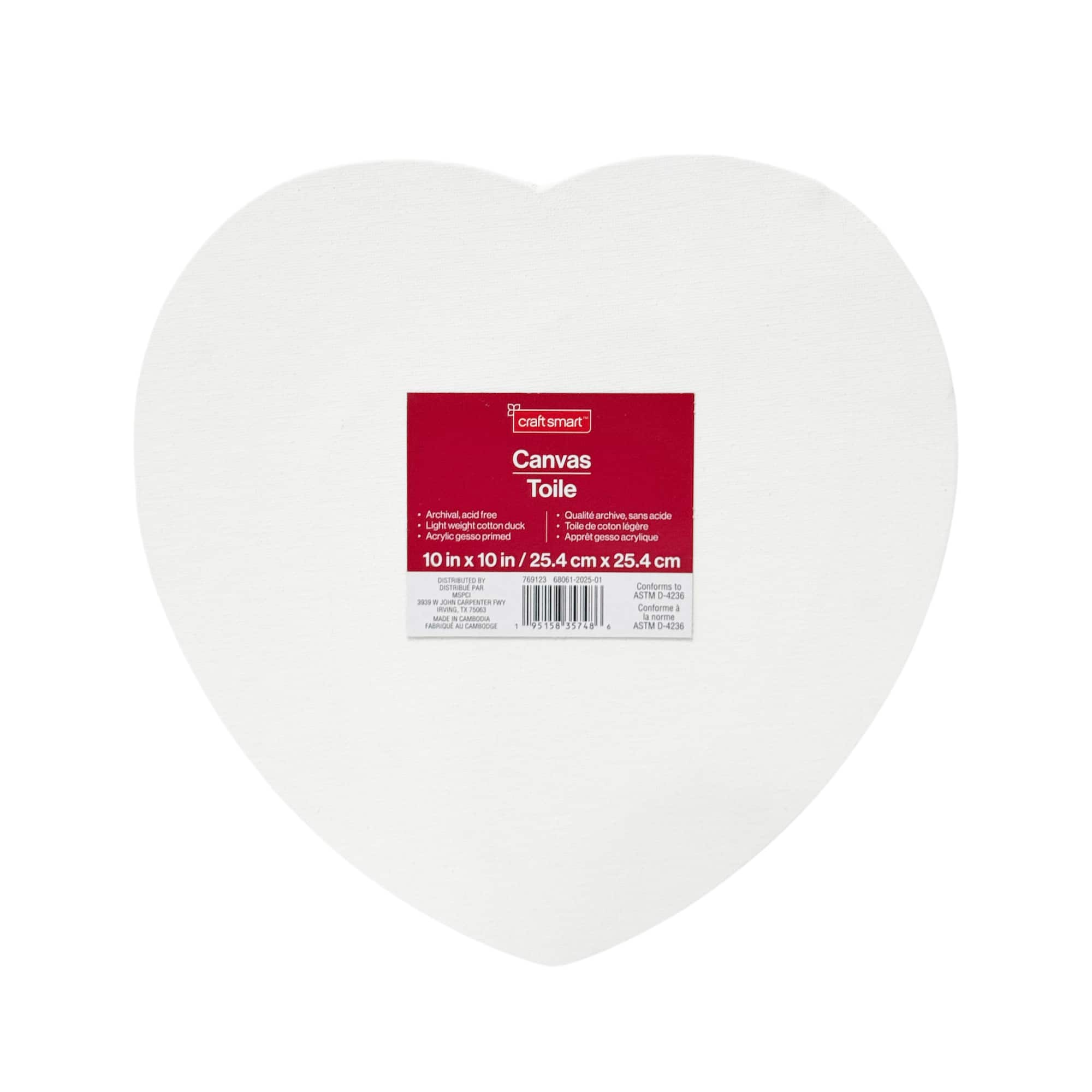 10" x 10" White Heart Cotton Duck Canvas by Craft Smart™